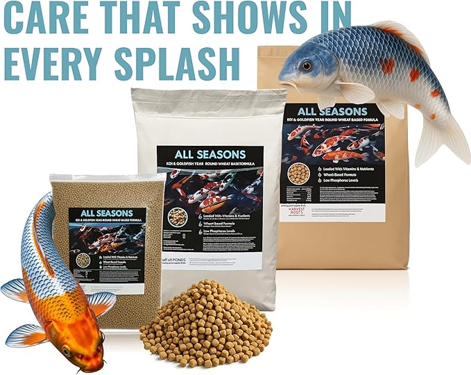 HALF OFF PONDS All Seasons Koi Fish Food - 5 lb Floating Pellets, 5mm Size - Goldfish Food for Ponds - 28% Protein with Wheat Germ & Vitamins - Ideal for Year-Round Feeding & Water Clarity