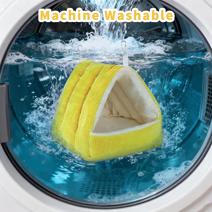 Winter Warm Bird Bed for Cage with Soft Plush Hanging Hammock & Hut Tent, Hideaway Sleeping Nest for Budgies, Cockatiels, Small Animals, and Guinea Pig Hideouts (Yellow, S)