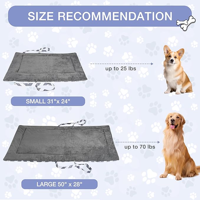 Kritter Planet Waterproof Foldable Dog Bed Pad for Camping & Travel, Portable Roll-Up Dog Bed Car Seat Pet Cushion Mat with Handles for Small & Medium Dogs, Indoor & Outdoor Use, Grey Chevron Striped