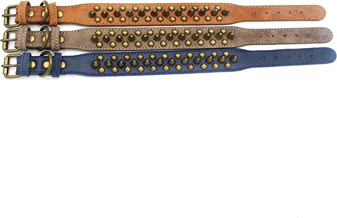 Spiked Dog Collar Soft Pu Leather Mushrooms Rivet Spike Studded Puppy Adjustable Pet Collars for Small Breeds (M, Grey1)