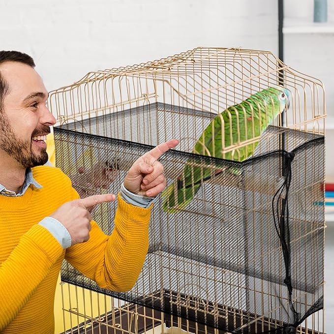 2 Pack Bird Cage Seed Catcher Guard, Bird Cage Cover,Heavy Duty Adjustable Nylon Mesh Netting Seed Catche for Parrot Parakeet Macaw African(XL-118’’*14.9’’)
