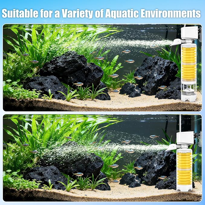 Fish Tank Filters, 4-in-1 Aquarium Filter for Multi-Layer Filtration, Adjustable Oxygenation & Wavemaker, Ultra-Quiet Water Circulation for 40-70 Gallon Aquariums, 225GPH
