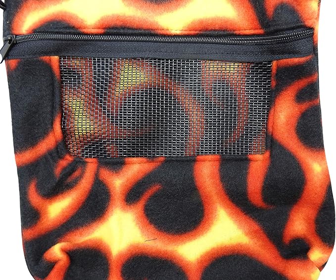 Bonding Carrier Pouch - Premium Bonding Pouch for Sugar Gliders & Other Small Pets - Durable Cozy Fleece Material, Mesh Screen, Rope, & Zipper, Pet Sleeping Bag, Hot Rod Flames