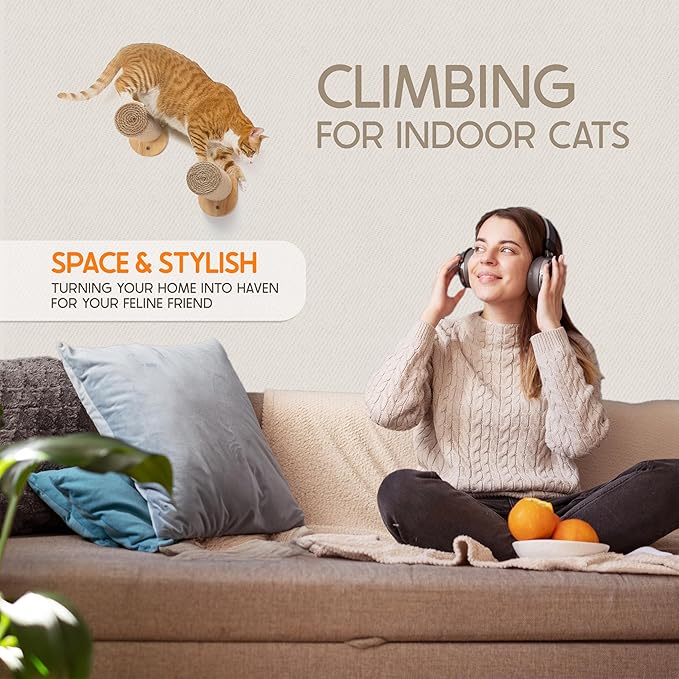 2-Pack Cat Wall Steps - Wooden Cat Shelves for Wall Mounting, Wall Shelves and Perches for Kittens & Adult Cats - Wall Furniture Set with Jute Rope for Scratching, Kneading, Climbing.