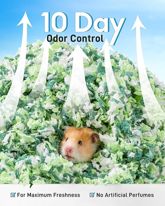 BUCATSTATE Hamster Bedding 70L, 99% Dust-Free Guinea Pig Paper Bedding Odor Control Paper Bedding, Cozy Small Animal Bedding for Rabbit Mouse Syrian Dwarf Hamsters Gerbils (Green)