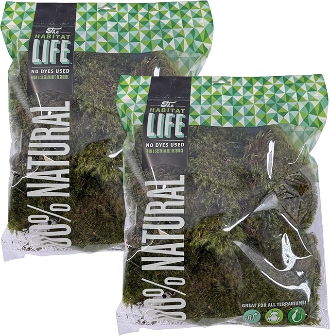 The Habitat Life - Natural Mood Moss - for Reptiles, Amphibians & Invertebrates Terrariums - Moisture-Retaining - Humidity Control - Soft Bedding - Dye-Free & Safe - Medium - 2 Pack
