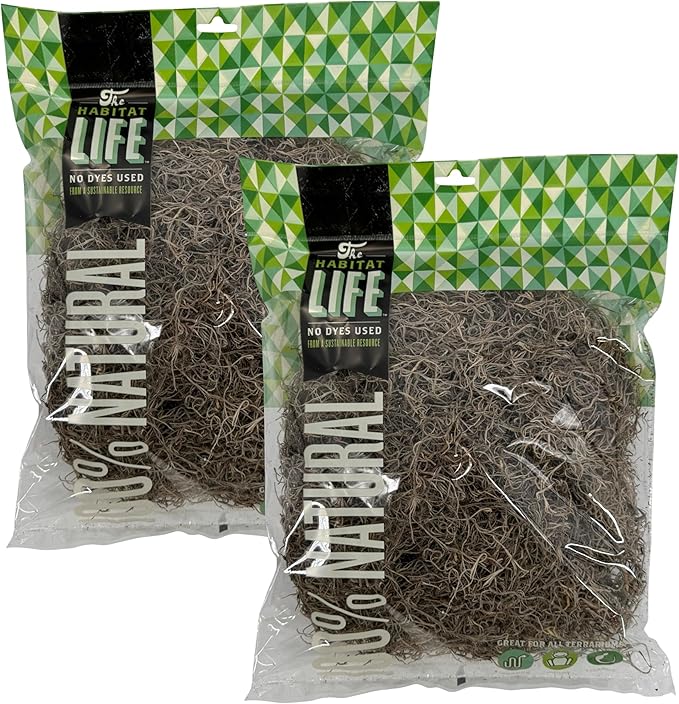 The Habitat Life - Natural Spanish Moss - for Reptiles, Amphibians & Invertebrates Terrariums - Humidity Control - Breathable Bedding - Dye-Free & Safe - Medium - 2 Pack