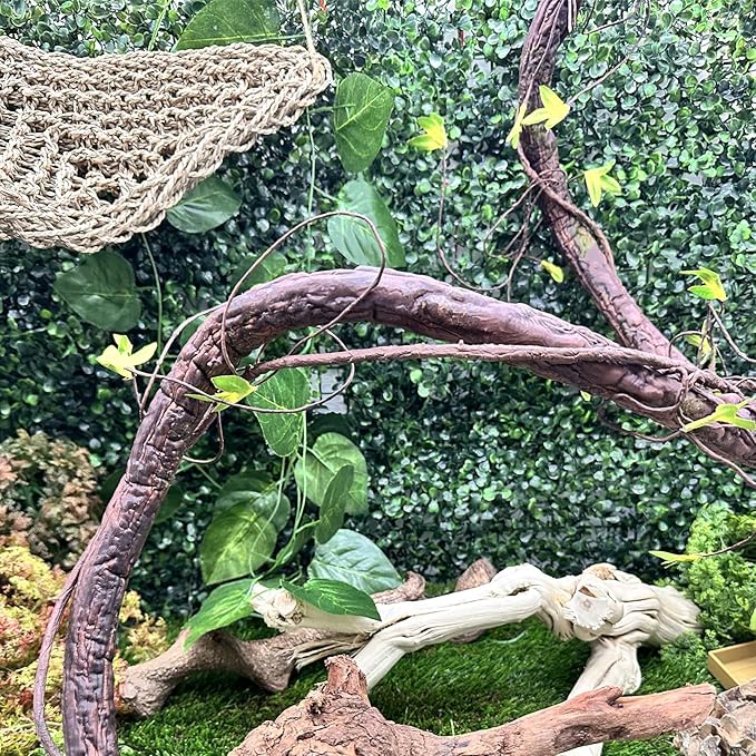 VCEPJH Extra Large Reptile Vines Thick Terrarium Plants 78 Inches Long Flexible Climbing Branch with Leaves Snake Tank Accessories Greenery Habitat Decor for Bearded Dragon Chameleon Gecko Lizard