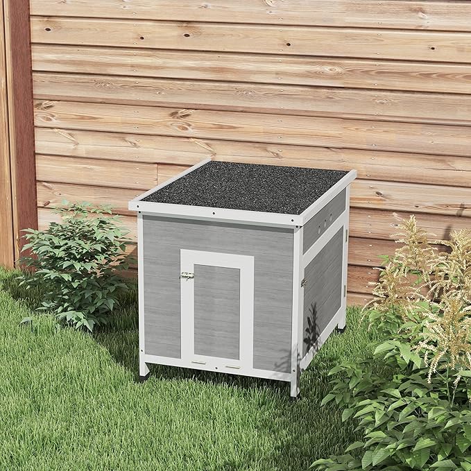 PawHut Duck Coop, Wooden Chicken House Rabbit Hutch with Openable Roof, Removable Floor, Double Doors, Ramp, Duck House for 2-4 Chickens, Geese, 25" x 32" x 30"
