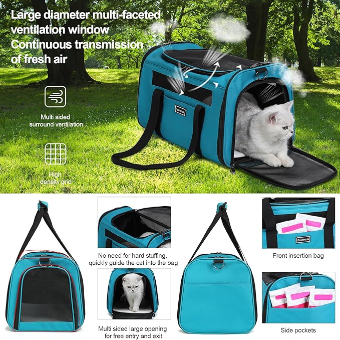 Airline Approved Dog Carrier. Cat Soft-Sided Carriers,Small Dog Travel Carriers,Small Animal Rabbit Carrying Case,TSA Airline Approved Pet Carrier(Blue)