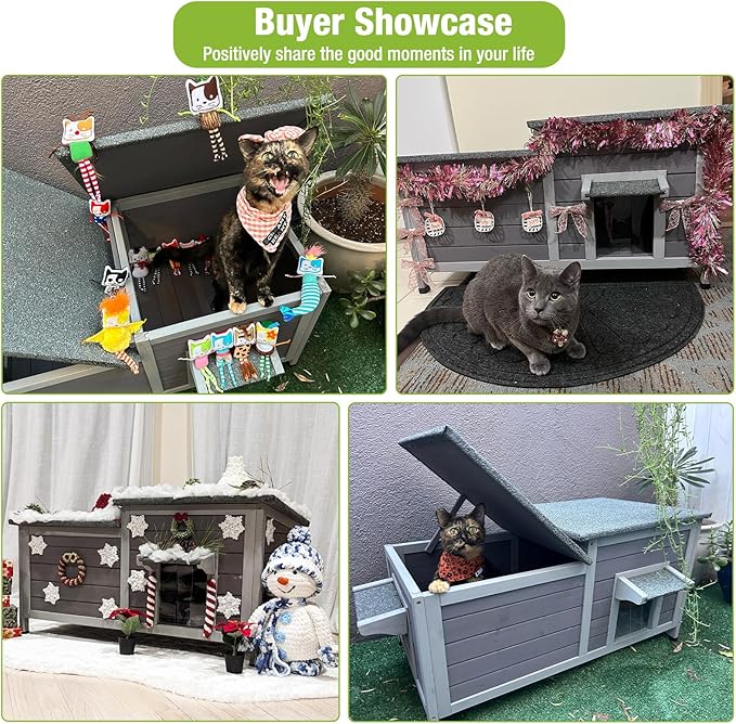 GUTINNEEN Outdoor Cat House Weatherproof Feral Kitty Shelter for Winter Cat Condo with Large Opening Roof (1-Story(AIR93))