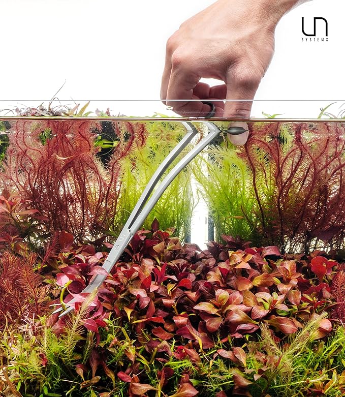 UNS Aquascaping Tools - Stainless Steel, Rust Resistant, Freshwater Planted Tank, Saltwater Reef Aquarium Maintenance Accessory - Trimming Stems & Carpets, Coral Cutting - Wave Scissors, Grey
