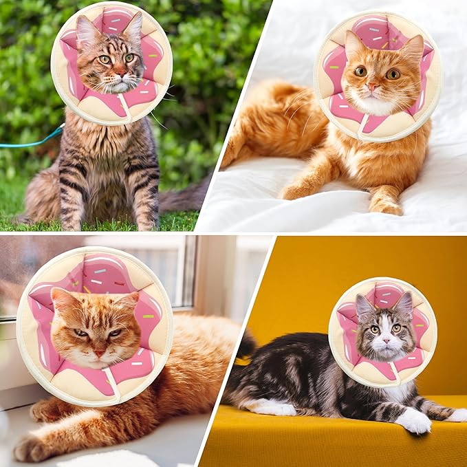 Soft Adjustable Cat Cone Collar, Comfortable Recovery Collar for Cats After Surgery (Pink, Small)