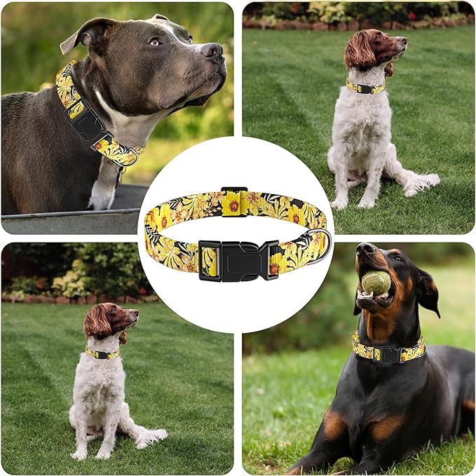 Puppy Collar for Small, Medium, Large Dogs - Soft Floral Pattern with Safety Buckle for Boys, Girls