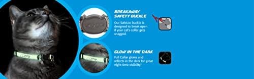 ROGZ CB09-K Glow in the Dark Reflective Cat Collar with Breakaway Clip and Removable Bell, fully adjustable to fit most breeds, Pink Butterfly Design