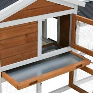 58" Wooden Outdoor Indoor Roof Waterproof Bunny Hutch Rabbit Cage Guinea Pig Coop PET House for Small to Medium Animals with Stairs and Cleaning Tray