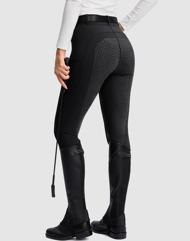 SANTINY Women's Horse Riding Pants Zipper Pockets Silicone Full-Seat Breeches Equestrian Schooling Tights for Women