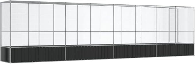 Large Metal Heavy Duty Walk-in Aviary Cage with Extension, Ample Activity Space Bird Cage with Lockable Door Also for Chickens and Rabbits, Silver 328.5"x42.1"x83.5" Steel,-409