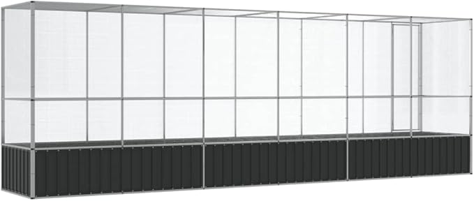 Large Metal Heavy Duty Walk-in Aviary Cage with Extension, Ample Activity Space Bird Cage with Lockable Door Also for Chickens and Rabbits, Silver 246.7"x42.1"x83.5" Steel,-515