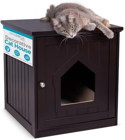 INTERNET'S BEST Decorative Cat House & Side Table, Nightstand, Pet Crate, Hidden Litter Box Enclosure, Multi-Functional Kitty Furniture, Hiding Spot, Wooden Cabinet for Cats, Kitten Home - Espresso