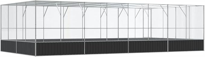 Large Metal Heavy Duty Walk-in Aviary Cage with Extension, Ample Activity Space Bird Cage with Lockable Door Also for Chickens and Rabbits, Silver 327.6"x163"x83.5" Steel,-528