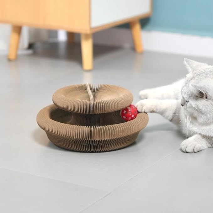 Cat Scratcher Toys for Indoor Cats - 2PCS Kitty Kurlz Magic Organ Cat Scratcher Board, Cardboard Cat Scratching Board Ball Scratcher Pad