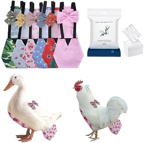 MANON ROSA Chicken Diapers Bantam Hens - Reusable 6-Piece Set with Bow Ties Poultry Nappies Washable Waterproof for Geese Pet Ducks Silkie(6D20P L)