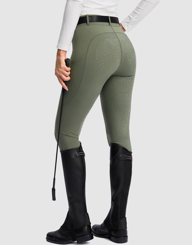 SANTINY Women's Horse Riding Pants Zipper Pockets Silicone Full-Seat Breeches Equestrian Schooling Tights for Women