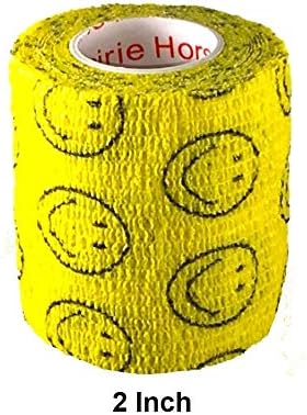 Vet Wrap Wrap Tape (Yellow with Smiles) (2 Pack) (3 Inch x 15 feet) Self Adhesive Adherent Adhering Cohesive Flex Self Stick Bandage Grip Roll Dog Cat Pet Horse