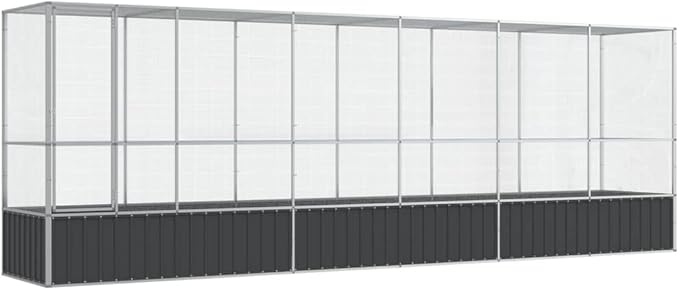 Large Metal Heavy Duty Walk-in Aviary Cage with Extension, Ample Activity Space Bird Cage with Lockable Door Also for Chickens and Rabbits, Silver 246.7"x42.1"x83.5" Steel,-408