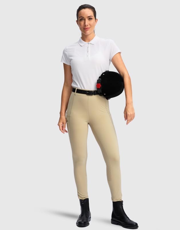SANTINY Women's Horse Riding Pants Zipper Pockets Silicone Full-Seat Breeches Equestrian Schooling Tights for Women