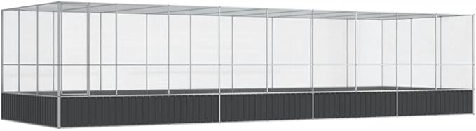 Large Metal Heavy Duty Walk-in Aviary Cage with Extension, Ample Activity Space Bird Cage with Lockable Door Also for Chickens and Rabbits, Silver 366.9"x120.9"x83.5" Steel,-419