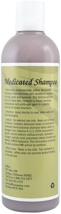 Jeffers Equine Antibacterial & Antifungal Medicated Horse Shampoo 16 Oz – Gentle Coconut Oil Based Grooming Shampoo for Horses, Daily Bathing, Show Prep, Trail, Stable, Coat & Skin Care