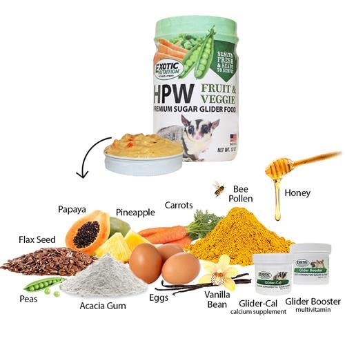 Exotic Nutrition Sugar Glider HPW Diet Jar - High Protein Healthy Natural No Mess Food for Sugar Gliders - High Protein Wombaroo Diet (Fruit & Veggie)