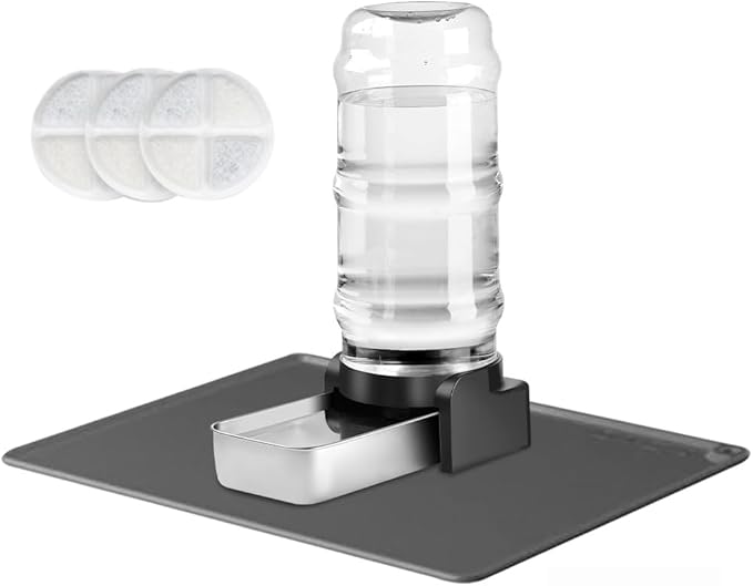 Marchul 2.3 Gallon Dog Water Dispenser, Large Dog Water Dispenser with Placemat and Stainless Steel Bowl, Automatic Gravity Pet Bowl for Dogs Medium to Large (8.6L + 3 Filters + Mat)