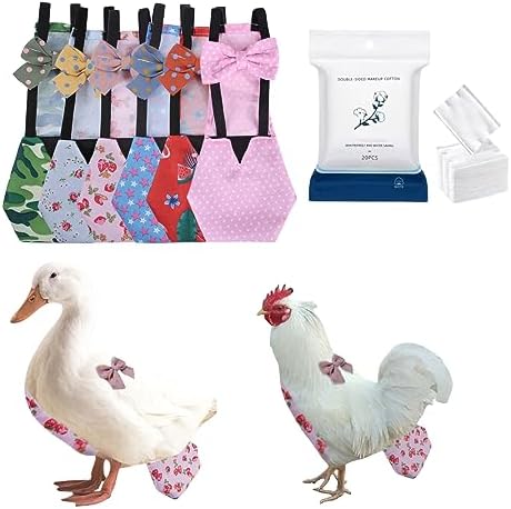 MANON ROSA Chicken Diapers Bantam Hens - Reusable 6-Piece Set with Bow Ties Poultry Nappies Washable Waterproof for Geese Pet Ducks Silkie(6D20P XS)