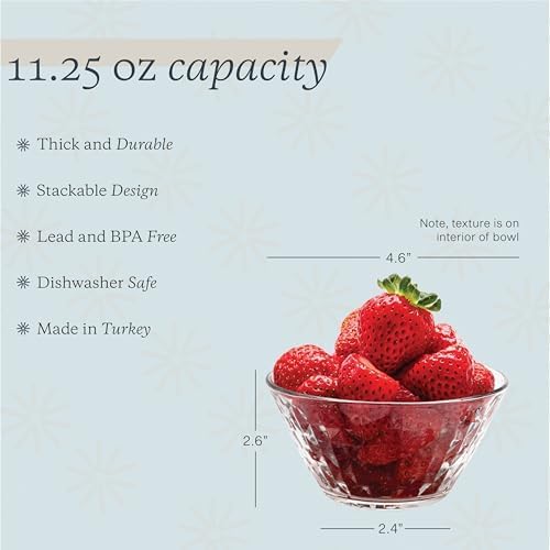 Vikko Glass Bowls, Set of 12 Decorative Dessert Bowls, 11.75 Ounce Glass Dish for Dessert, Candy, Kitchen Prep, Dishwasher Safe