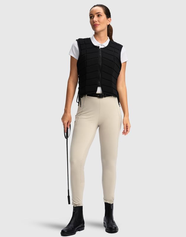 SANTINY Women's Horse Riding Pants Zipper Pockets Silicone Full-Seat Breeches Equestrian Schooling Tights for Women