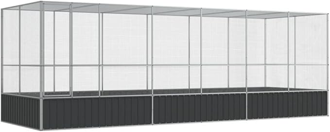 Large Metal Heavy Duty Walk-in Aviary Cage with Extension, Ample Activity Space Bird Cage with Lockable Door Also for Chickens and Rabbits, Silver 246.1"x81.5"x83.5" Steel,-413
