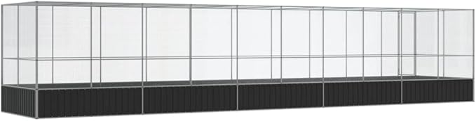 Large Metal Heavy Duty Walk-in Aviary Cage with Extension, Ample Activity Space Bird Cage with Lockable Door Also for Chickens and Rabbits, Silver 409.1"x81.5"x83.5" Steel,-415