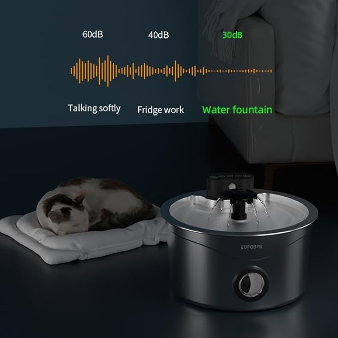 Stainless Steel Cat Water Fountain 2.6L/88oz, Automatic Wireless Pet Drinking Fountain with 4-Layer Filtration, Ultra-Quiet Rechargeable Pump & 3 Flow Modes for Cats and Dogs