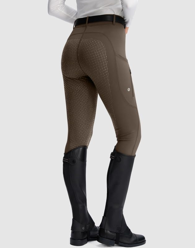 SANTINY Women's Horse Riding Pants Zipper Pockets Silicone Full-Seat Breeches Equestrian Schooling Tights for Women