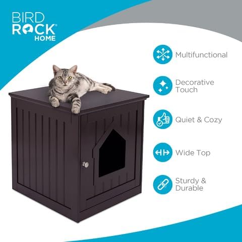INTERNET'S BEST Decorative Cat House & Side Table, Nightstand, Pet Crate, Hidden Litter Box Enclosure, Multi-Functional Kitty Furniture, Hiding Spot, Wooden Cabinet for Cats, Kitten Home - Espresso