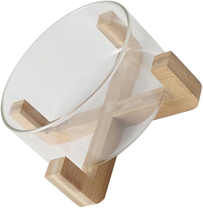 PRETYZOOM Glass Salad Bowl with Solid Wood Base Versatile Serving Bowl Kitchen Utensils for Fruits Noodles Desserts 6 Inch