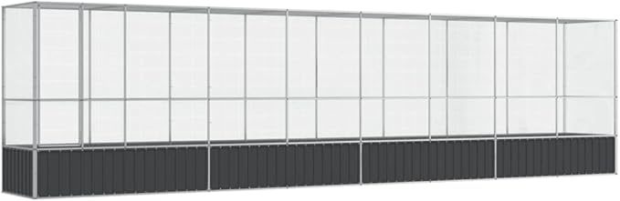 Large Metal Heavy Duty Walk-in Aviary Cage with Extension, Ample Activity Space Bird Cage with Lockable Door Also for Chickens and Rabbits, Silver 328.5"x42.1"x83.5" Steel,-409