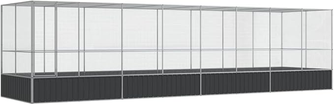 Large Metal Heavy Duty Walk-in Aviary Cage with Extension, Ample Activity Space Bird Cage with Lockable Door Also for Chickens and Rabbits, Silver 327.6"x81.5"x83.5" Steel,-414