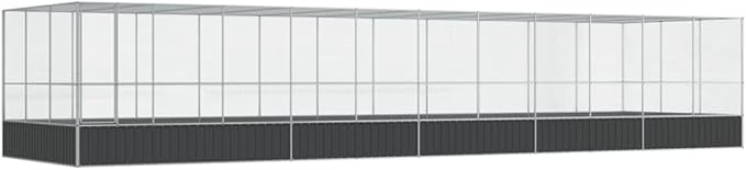 Large Metal Heavy Duty Walk-in Aviary Cage with Extension, Ample Activity Space Bird Cage with Lockable Door Also for Chickens and Rabbits, Silver 448.4"x120.9"x83.5" Steel,-527