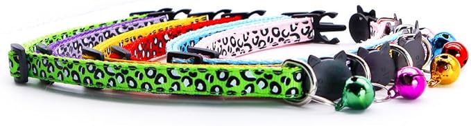 Reflective 2 Pack Breakaway Cat Collars with Bell Leopard Pattern Cute Kitty Adjustable 7.5-12.5 Inch Safe Kitten Collars Charms (Red)