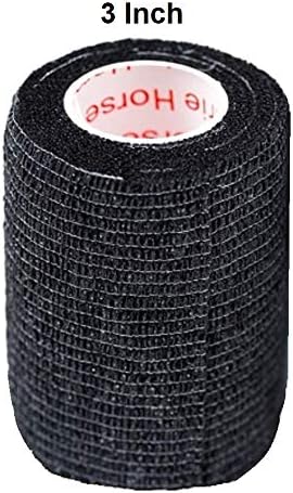 Vet Wrap Tape (Black) (2 Pack) (3 Inch x 15 feet) Self Adhesive Adherent Adhering Cohesive Flex Self Stick Bandage Grip Roll Dog Cat Pet Horse