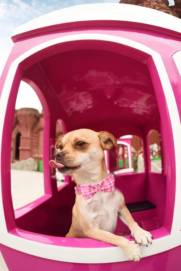 Lionheart glory Pink Plaid Dog Collar, Adjustable Dog Collar with Bowtie, Pet Gift Girl Collar for Dog Soft Bowtie Dog Collars for Medium Dogs